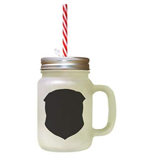 Black Domestic Shorthair Cat Head Silhouette Frosted Glass Mason Jar With Straw