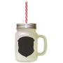 Black Domestic Shorthair Cat Head Silhouette Frosted Glass Mason Jar With Straw