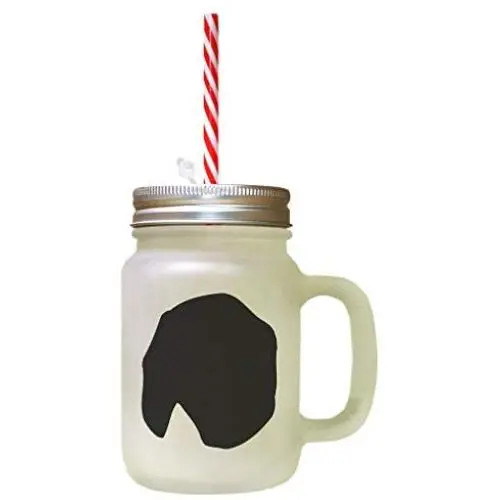 Black Finnish Hound Silhouette Frosted Glass Mason Jar With Straw Black Finnish Hound Silhouette Frosted Glass Mason Jar With Straw