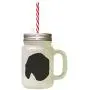 Black Finnish Hound Silhouette Frosted Glass Mason Jar With Straw Black Finnish Hound Silhouette Frosted Glass Mason Jar With Straw