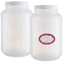 Pack of 2 ? 1 Gallon Natural Round Plastic Container - Empty 128 Oz Wide-Mouth Canisters ? Large Heavy Duty Storage Jug With Lids and Labels - Food-Safe BPA Free - Great for Dry Goods, Kitchen Food