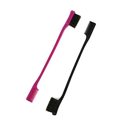 Foxi Fresh Doppelwirkende Kanten-Styling-Bürste & Kamm-Set, 2 Stück Pink & Schwarz