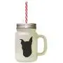 Black Miniature Pinscher Silhouette Frosted Glass Mason Jar With Straw