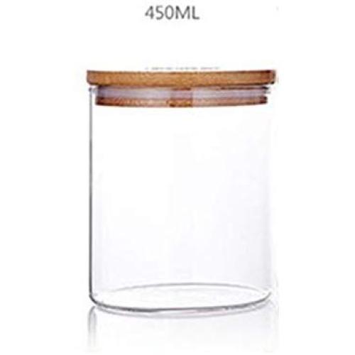 XHHOME Glass Sealed Storage Jar Wide Mouth Tea Coffee Nuts Foods Storage Canisters with Bamboo Lid Kitchen Accessories (450ML)