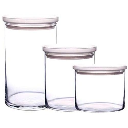 HIZLJJ 3Pcs Glass Storage Jar, Food Storage Container/Canisters with Airtight Lid for Serving Tea, Coffee, Honey Spice,Perfect as a Cereal Dispenser (Color : Clear)