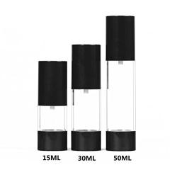 2PCS 15ml/0.5oz Black Plastic Airless Vacuum Pump Press Bottle Empty Refillable Cream Lotion Makeup Container Sample Packing Storage Pots Jar Vials for Toiletries Foundation Skin Care