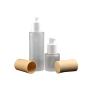 1PCS Clear Empty Refillable Glass Cream Vial Packing Bottles with Wood Grain Cap Cosmetic Make up Jars Lip Balm Lotion Pefume Essential Oil Storage Container Pot DIY Beauty Tool (30ml/1oz, Pump Top)