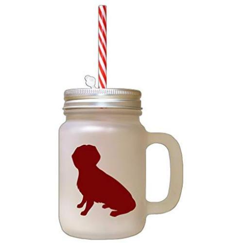 Maroon Alpine Dachsbracke Silhouette Frosted Glass Mason Jar With Straw