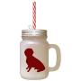 Maroon Alpine Dachsbracke Silhouette Frosted Glass Mason Jar With Straw