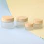 Lurrose Travel Cream Jars Environmental Bamboo Lid Frosted Glass Bottle Cream Jars Travel Bottle Empty Cosmetic Container Pot with Inner Liner 5pcs