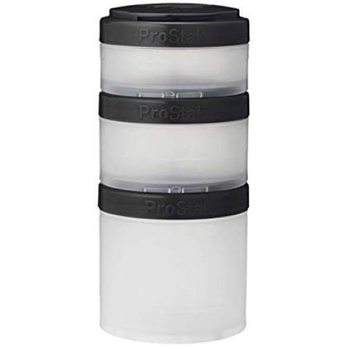 BlenderBottle ProStak Twist n Lock Storage Jars Expansion 3-Pak with Pill Tray, White/Black