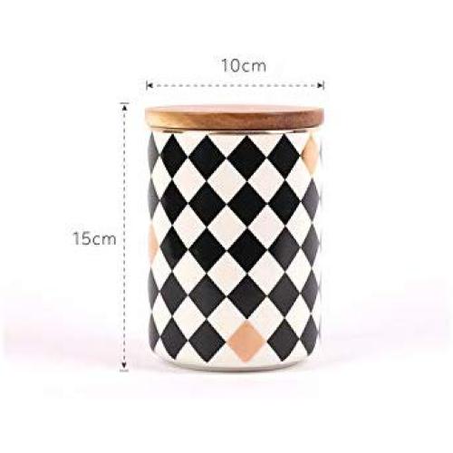 Household Ceramics Sealed Cans Creative Grain Storage Tank Kitchen Storage Box Jar Coffee Can Wood Cover Tea Bottle Storage Jars,M