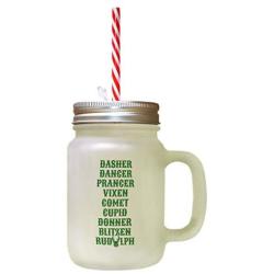 Forest GreenChristmas SantaS Reinders Names Frosted Glass Mason Jar With Straw