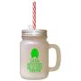 Green Little Monsters Brush Their Teeth Frosted Glass Mason Jar With Straw