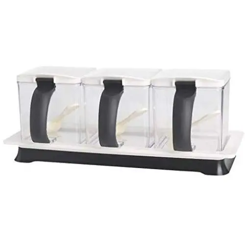 Ensemble de Condiments METKA Kitchen – 3 Boîtes à Condiments Séparées – Pot de Condiments Plastique Transparent – Récipient de Stockage avec Couvercle et Cuillère (Blanc) Ensemble de Condiments METKA Kitchen – 3 Boîtes à Condiments Séparées – Pot de Condiments Plastique Transparent – Récipient de Stockage avec Couvercle et Cuillère (Blanc)