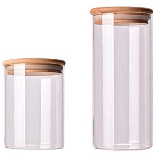 NNDQ Glass Food Storage Jar Containers, Set of 2 Kitchen Canisters with Airtight Seal Bamboo Lid for Serving Tea, Coffee, Spice and More