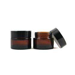 2 PCS Empty Refillable Brown Glass Cosmetic Face Cream Lip Balm Storage Jars Container Bottle Pot with Liners and Screw Black Lid for Essential Oils Make up Lotion (30ml/ 1oz)