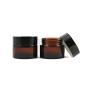 2 PCS Empty Refillable Brown Glass Cosmetic Face Cream Lip Balm Storage Jars Container Bottle Pot with Liners and Screw Black Lid for Essential Oils Make up Lotion (30ml/ 1oz)