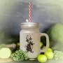 Black Wizard Frosted Glass Mason Jar With Straw