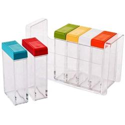 Honghong 6 in 1 Transparent Spice Container Jar Condiment Salt Seasoning Dispenser Box for Kitchen