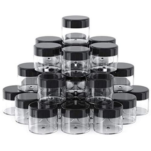 ZaVBe 30 Gram ML 1oz Jar, 50 pieces, Cosmetic Sample Empty Container, Plastic, Round Pot Black Screw Cap Lid, 30g Bottle, Make Up, Eye Shadow, Pot, Nails, Powder, Paint, Jewelry