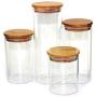 Homily 450-1650 4Pcs Round Shape Glass Food Storage Jar Set with Airtight Bamboo Lid Seal (4, S,M,L,XL)