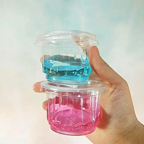 Einweg-Becher-Set für Slime – 50 Stück, 150 ml Schalen, Rippebehälter, Shotbehälter, zur Slime-Aufbewahrung mit Deckeln