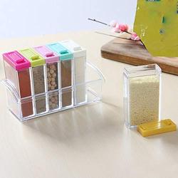 Seasoning Box 6pcs/set Spice Bottle PP Transparent Condiment Box Cumin Powder Storage Jars Salt Pepper Healthy