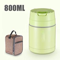 Thermos Food Jar Thermos Stainless Food Flask For Kids,Leakproof Vacuum Insulated Food Containers With Folding Spoon,Insulation 8-12 Hours,Storage Bag (Color : Green, Size : 800ML)