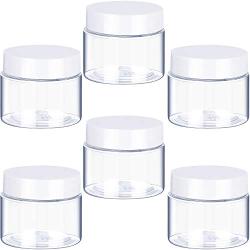 6 Pack 1 oz Plastic Pot Jars Round Clear Leak Proof Plastic Cosmetic Container Jars with White Lids for Travel Storage Make Up, Eye Shadow, Nails, Powder, Paint, Jewelry(1 oz)