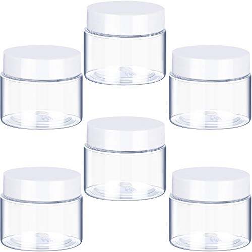 6 Pack 1 oz Plastic Pot Jars Round Clear Leak Proof Plastic Cosmetic Container Jars with White Lids for Travel Storage Make Up, Eye Shadow, Nails, Powder, Paint, Jewelry(1 oz)