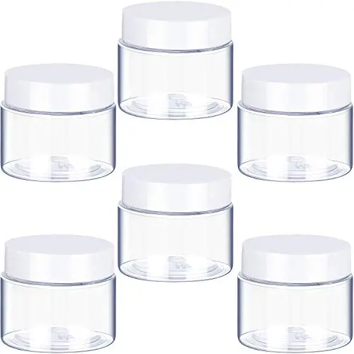 6er Pack 1 oz Kunststoffbehälter,runde transparente, dicht schließende Behälter mit weißen Deckeln für Reise- und Aufbewahrungszwecke – Make-up, Lidschatten, Nagellack, Puder, Farbe, Schmuck (1 oz)