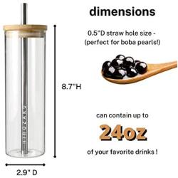 HIROZAKU 24oz Reusable Boba Cup, Eco-Friendly Leakproof Bamboo Lid Tumbler with Straw and Sleek Neoprene Sleeve - Wide Stainless Steel Straw and Cleaning Brush - Smoothie Bubble Tea Gift Set