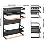 Kitchen Rack - Magnetic Fridge Organizer - 17.7x12.7x5 INCH With 22LBS/10KG Weight Capacity - Paper Towel Holder, Rustproof Spice Jars Rack, Heavy-duty Refrigerator Shelf Storage Including 5 Hooks