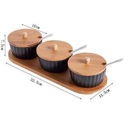 Seasoning Jars, Seasoning Storage, Ceramic Seasoning Jar Set of 3 (with Bamboo Cover), Storage of Salt/Pepper/Sugar/Sesame, Creative Home Gifts,Black