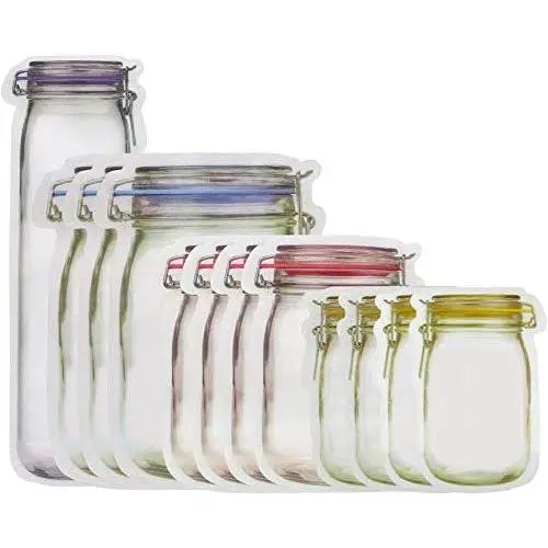 Reusable Mason Jar Zipper Bags, 12 pcs Food Storage Snack Sandwich Bag, Nuts Candy Cookies Airtight Seal Bag, Leak Proof Food Saver Bags for Kitchen Picnic Camping Organizer (Tallx1+Lx3+Mx4+Sx4) Reusable Mason Jar Zipper Bags, 12 pcs Food Storage Snack Sandwich Bag, Nuts Candy Cookies Airtight Seal Bag, Leak Proof Food Saver Bags for Kitchen Picnic Camping Organizer (Tallx1+Lx3+Mx4+Sx4)