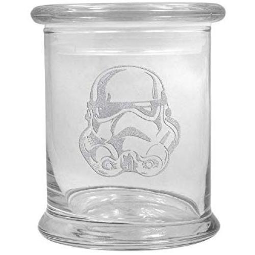 12 oz Clear Glass storage Herb Stash Jar and Lid with Storm Trooper Logo