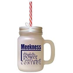 Navy Meekness Absolute Power Under Perfect Control Frosted Glass Mason Jar With Straw