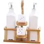 Kitchen seasoning box/Ceramic Condiment Storage Container with Wooden Frame Vinegar Pepper jar Three-Piece Set