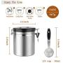 Airtight Coffee Canister, HOKEKI Stainless Steel Container for the Kitchen, Coffee Ground Vault Jar With One Way Co2 Valve And Scoop, Tea Coffee Sugar, Extra Coffee Spoon, 16 oz (Stainless Steel)