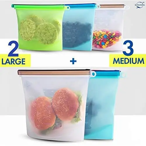 Silicone Bags Reusable Silicone Food Bag Reusable Sandwich Bags Reusable Ziplock Bags Silicone Storage Bags Silicon Containers Plastic Conteiner Freezer Gallon Size Zip Snack Lunch (Silicone bags-5)