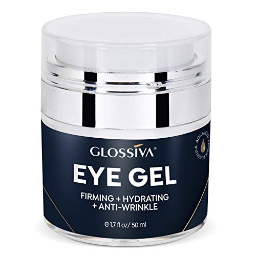 Glossiva Eye Gel, Hyaluronic acid for Wrinkles, Fine Lines, Dark Circles, Puffiness, Under Eye Bags - Hydrating, Firming, Rejuvenates Skin - Advanced Repair Formula 1.7 Fl Oz