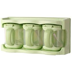 3 Pieces Seasoning Boxes Clear Seasoning Rack Spice Pots Storage Container Condiment Jars With Cover(green)