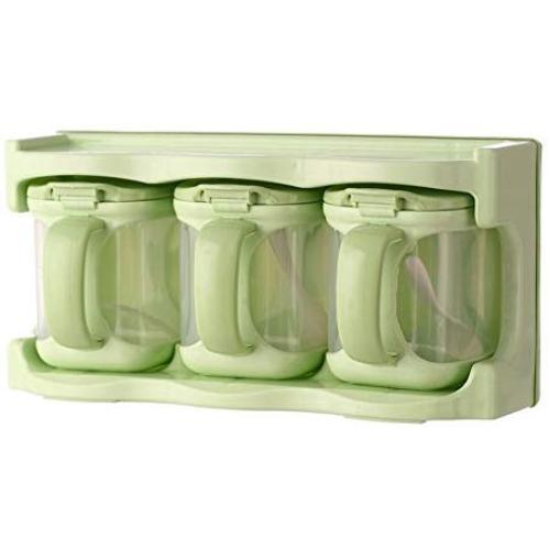 3 Pieces Seasoning Boxes Clear Seasoning Rack Spice Pots Storage Container Condiment Jars With Cover(green)