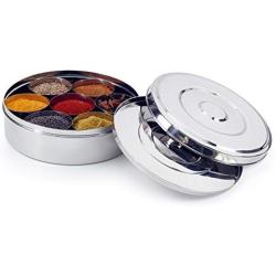 Zinel Spice Box/Masala Dabba with 7 Comparments and 2 Stainless Steel Lids, 20cm, 20 cm