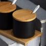 HEMFV Spice Jars, Ceramic Food Storage Spice Containers with Bamboo Lid- Porcelain Jar- Perfect Canister for Sugar Bowl, Seasoning