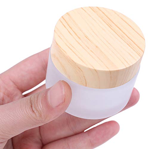10PCS 5g 10g 15g 30g 50g Frosted Glass Jar Skin Care Eye Cream Jars Pot Refillable Bottle Cosmetic Container With Wood Grain Lid 