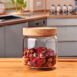 Wood Cover Glass Jars Food Container Wolfberry Coffee Bean Glass Storage Bottle Mason Jar Candy Jars Spice Storage Organizer Box 9x20cm 950ml