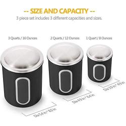 FC Stainless Steel Canister Sets with Anti-Fingerprint Lid and Visible Window, Cereal Container Set of 3 (Black)