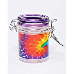 Airtight Glass Herb Mini Stash Jar Set of 3 - Pot Leaf, Tie Dye, and Purple Leaf Galaxy Metallic Silver Designs, 1.5oz, 2.5 Inches